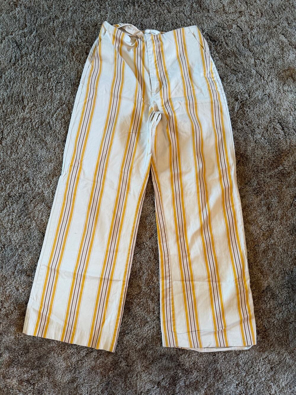 Abercrombie & Fitch Twill Wide-Leg Striped Pants Yellow Cream Retro Cotton